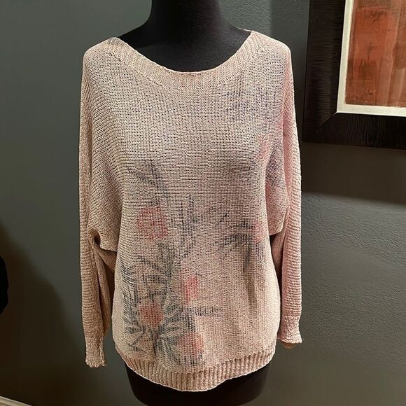 Sioni mauve boatneck loose knit subtle floral/leaf print sweater. NWT. Small - Picture 1 of 6